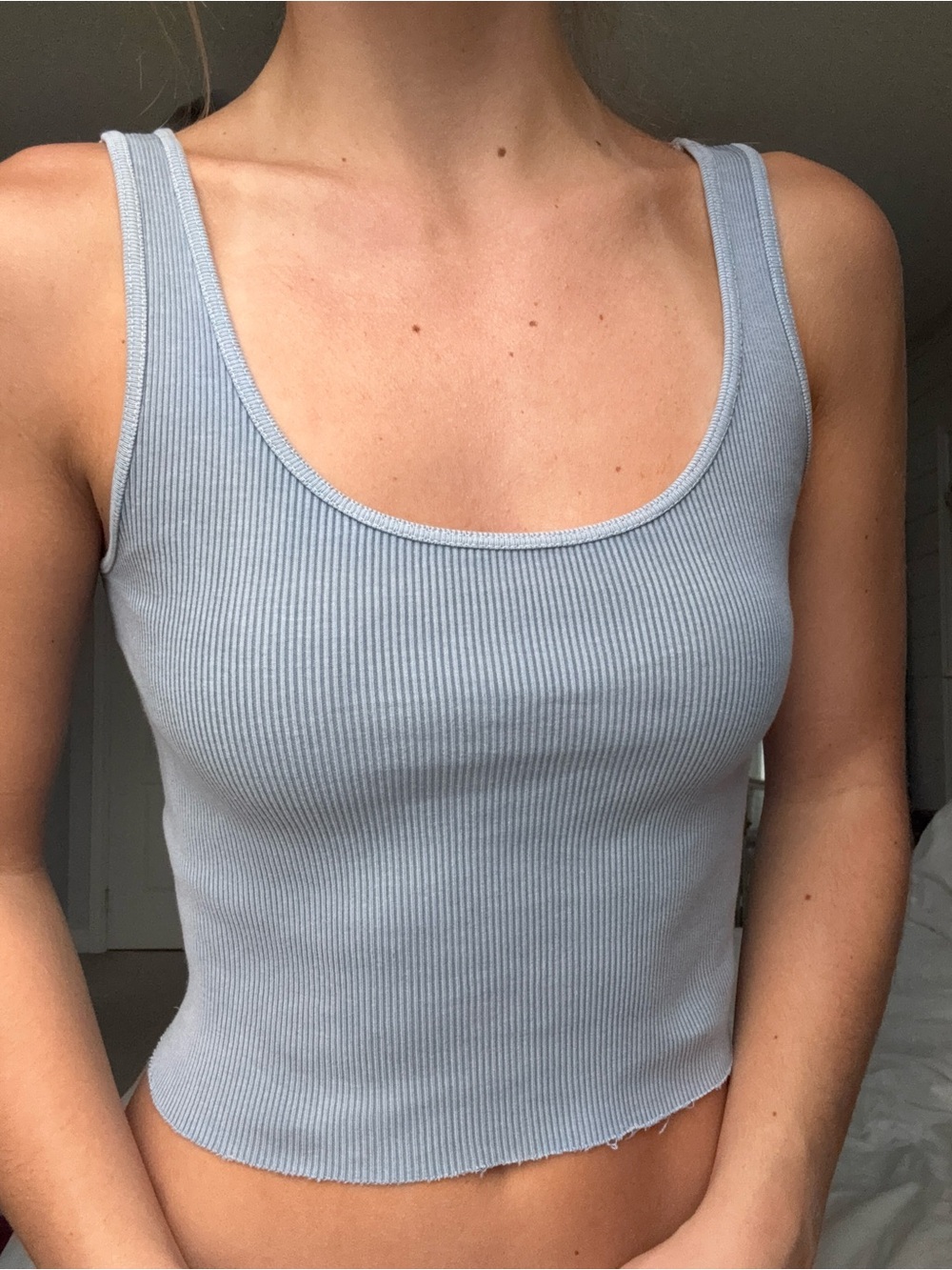 Brandy Melville Pale Blue Ribbed Scoop Tank